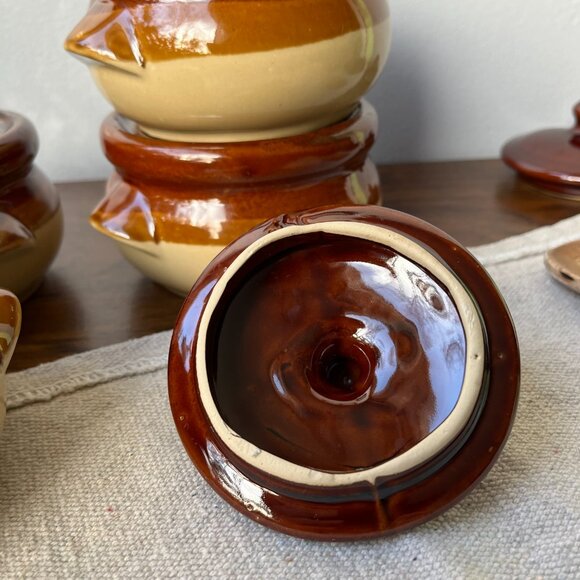 4 Ceramic Individual Pots Crocks Oven Baking Casserole Bean Onion Soup Taiwan - Picture 12 of 15